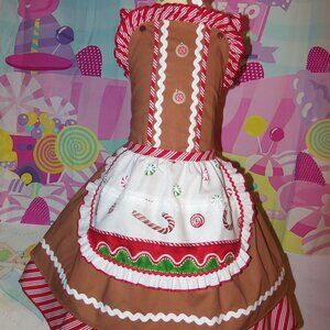 Gingerbread Cookies Christmas Party New Year Party  Kids Girl Dress Apron Bow